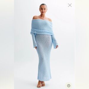 Meshki Marisol Off Shoulder Boucle Maxi Dress Light Blue L